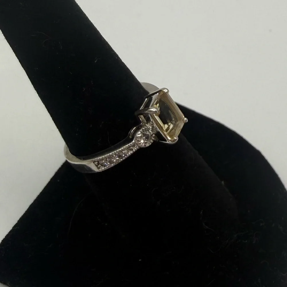 Sterling Silver 925 Champagne Emerald Cut CZ Ring Size 7.75